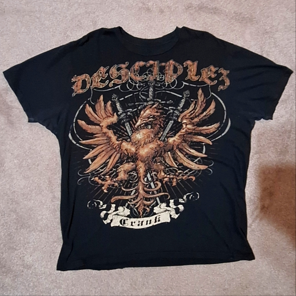 Crank Y2k Cyber Grunge T-Shirt Mens Size 2XL Short Sleeves Wing Cross USA